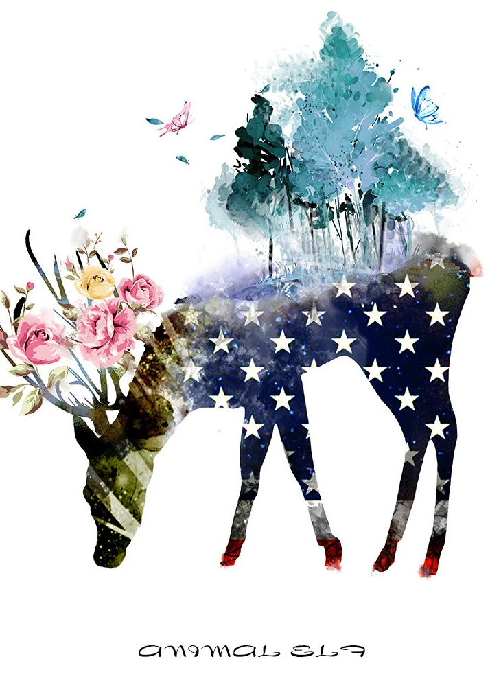 

50*65cm DIY Full Drill Diamond Painting Cross Stitch Elves deer Printed Draw Picture Round Rhinestones Embroidery