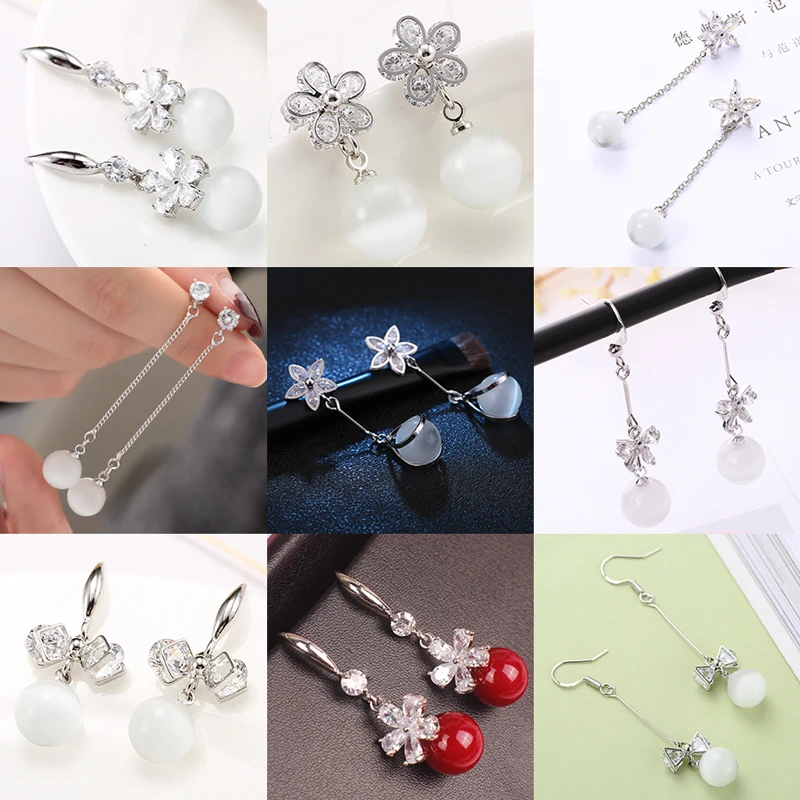 

Manxiuni 2019 New Korean Style Jewelry Opal Long Drop Earrings For Women Round Flower Earrings Fashion kolczyki srebrne S925
