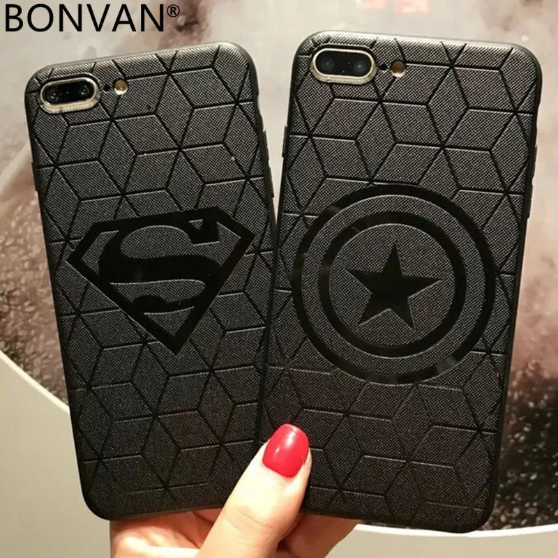

BONVAN 3D Relief Pattern Case For iPhone 6 6s 7 8 Plus Soft Silicone Black Back Cover Protective Shell For iPhone X Matte Case