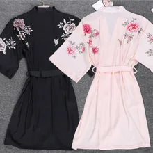 Шелковый Атласный халат с цветочным принтом на шнуровке с v-образным вырезом, халат для сна