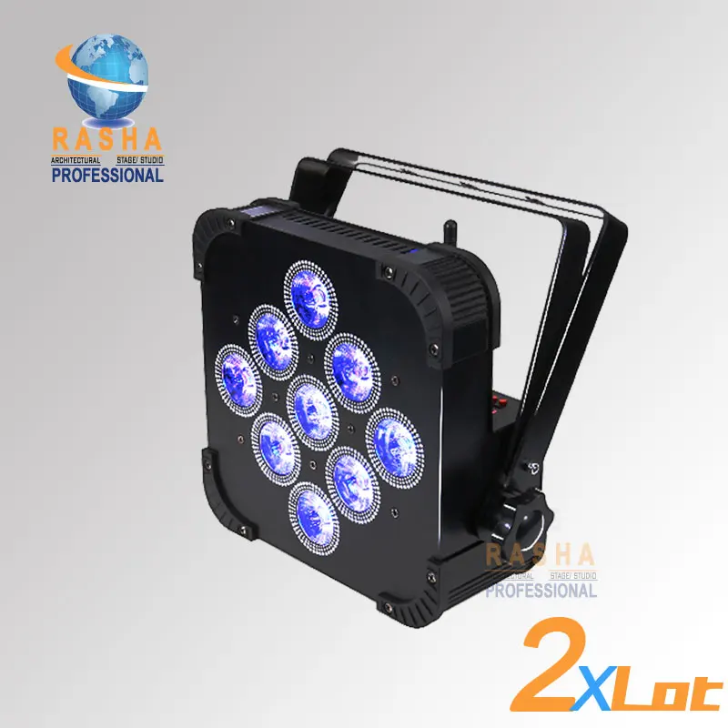 2X  Rasha Penta 9pcs*15W 5in1 RGBAW Wireless DMX512 LED Flat Par Can,LED Profile Par Light,Disco Stage Light