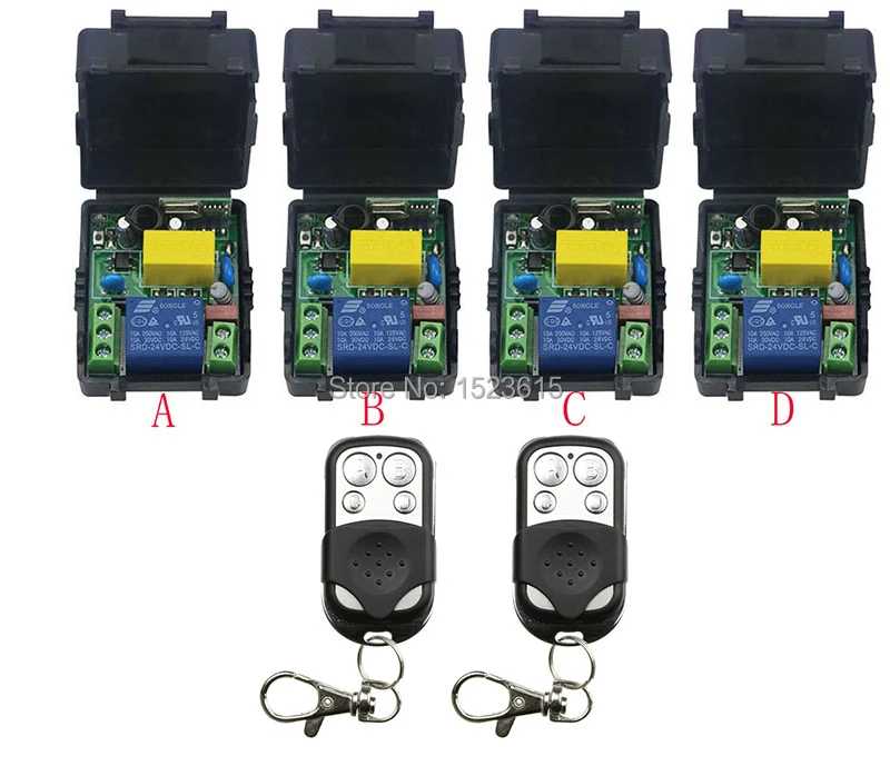 

AC 220V Wireless Remote Control Switch System 4 Receiver 2Transmitter Learning Code Momentary Latched adjusted 10A Transmitter