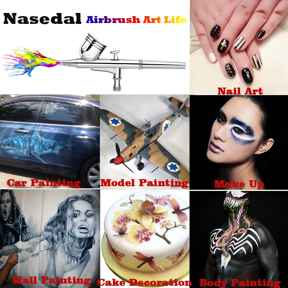 Nasedal, двойное действие, Аэрограф, компрессор, комплект, воздушная кисть, краскопульт, макияж, лак для ногтей, пистолет, тату, тело, инструмент для очистки краски автомобиля