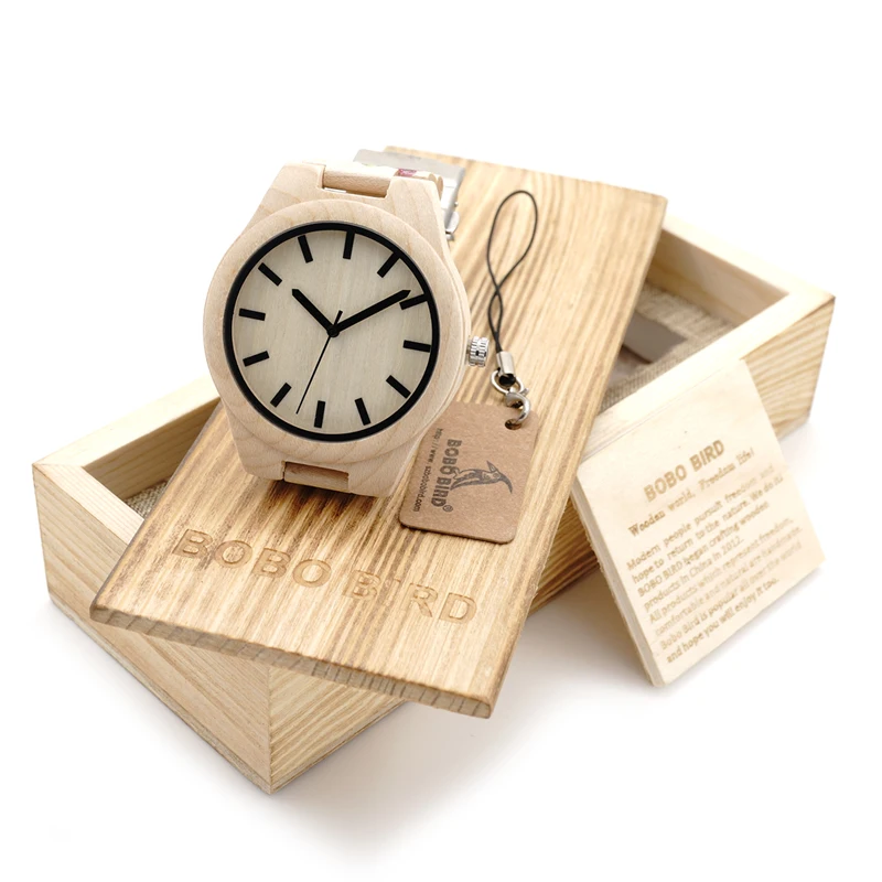 BOBO BIRD V-L26 UV Tech Rose Flower Print Maple Wood Wristwatch Mens Brand Designer Quartz Watch with wooden Strap in Gift Box