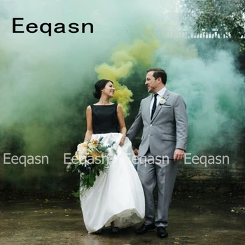 

Custom Made Gothic Black And White Wedding Dress 2020 Cheap Simple Satin Backless Bridal Gowns with Bow robe de soiree Online