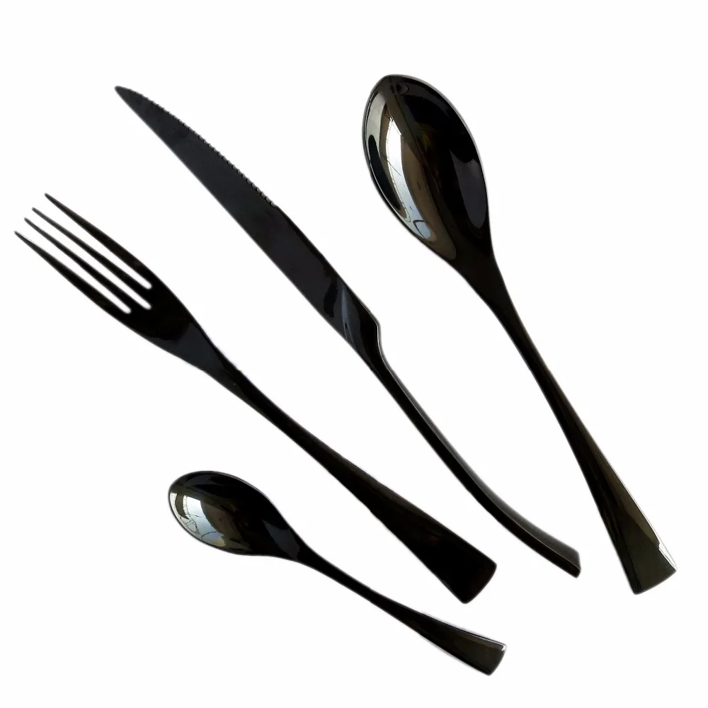 

JK Home 4Pcs/Lot Black Dinner Set Stainless Steel Cutlery Tableware Set Fork Steak Knife Dinner Tea Dinner Dinnerware Set for 1