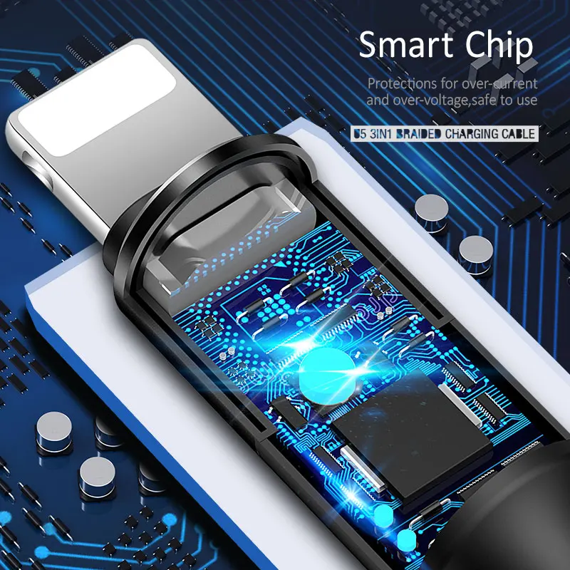 3 في 1 الهاتف المحمول الكابلات ، USAMS كابل يو اس بي usb-c لسامسونج النايلون المصغّر usb كابل شحن ل فون x 8 نوع c وصلة كابل