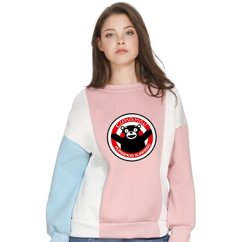 

2019 Anime Danganronpa Monokuma Hoodies Women Fleece Patchwork Contrast Colors Kumamon Printed Sweatshirts Winter Clothing