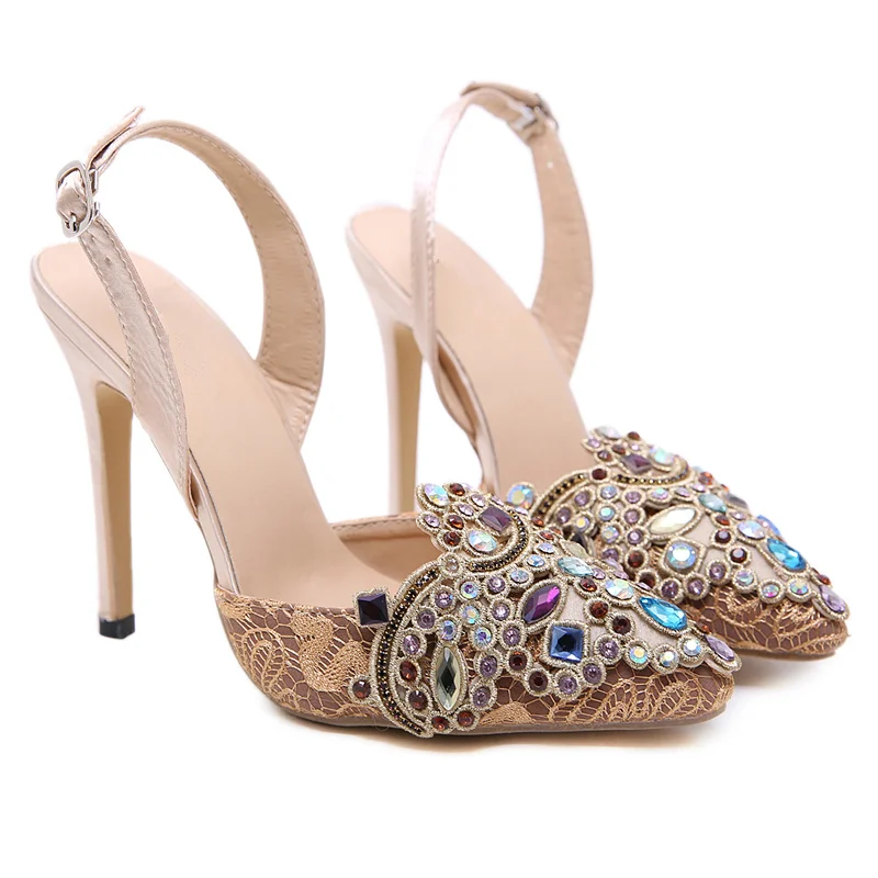 Обувь; женские туфли-лодочки на высоком каблуке; роскошный дизайн; стразы; Свадебная обувь для невесты; пикантные женские вечерние босоножки с острым носком на шпильке