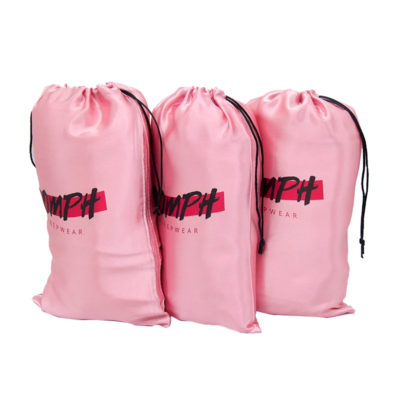 

Custom Logo Printed Polyester Satin Bags Drawstring Hair Bags Packaging Hair Extension Packaging Bags White Black Pink Red