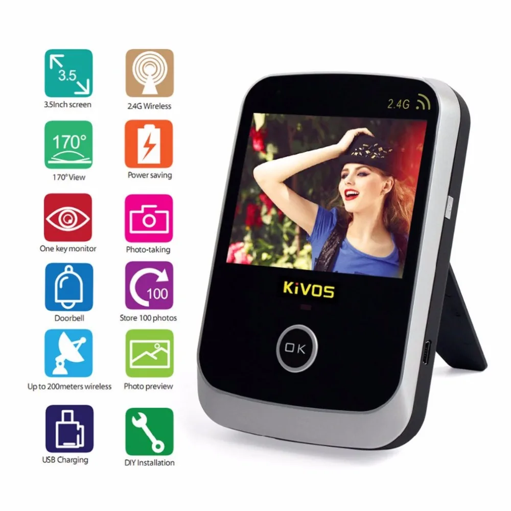 

KiVOS Wireless Video Doorbell 3.5" Digital Door Eye Peephole Door Viewer 2.4GHz Doorbell Camera Monitor for Home Apartment