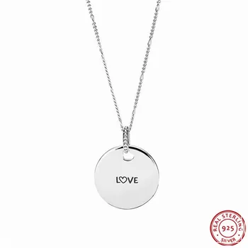 

2018 New Arrival 60cm Link Chains Sweet Soft Beautiful Love Disc Pendant Long Necklaces for Women Silver 925 Jewelry FLN066