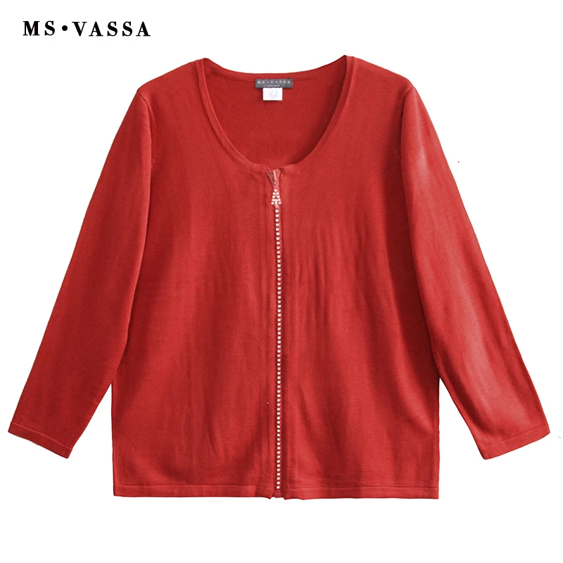 

MS VASSA Women Red Sweaters Ladies Jumpers Long Sleeve Stylish Winter 2018 New Autumn Cardigans Oversized Zipper