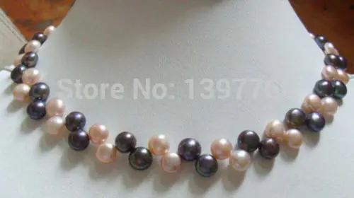 

Miss charm Jew.245 Genuine Black Pink Flat Pearl 18KWGP Clasp Necklace