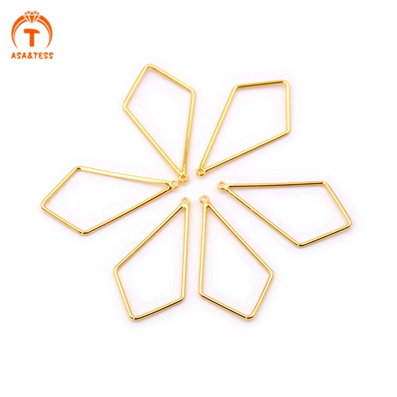

10 PCS Gold Plated Brass Soldered Rhombus Ring Charm Findings Simple shield Shape Frame Connector Hoop DIY Making Jewelry Link