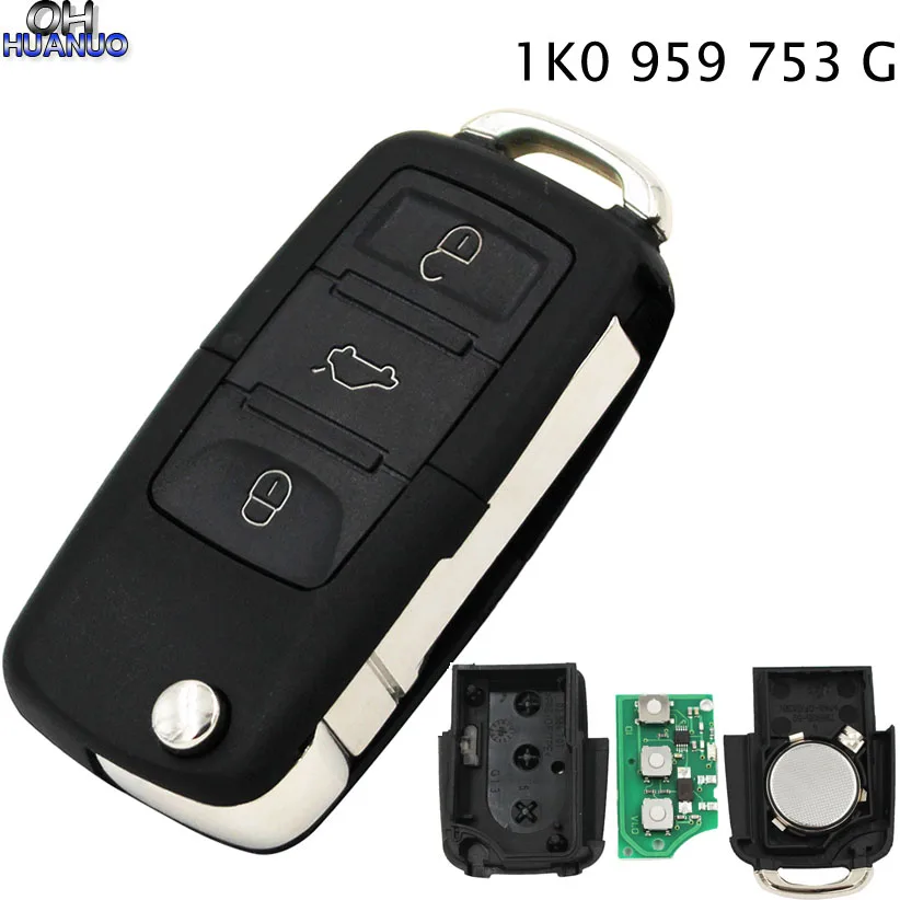 5pcs*Folding Remote Key 3 Button 434MHz For Volkswagen 1K0 959 753 G With ID48 Chip