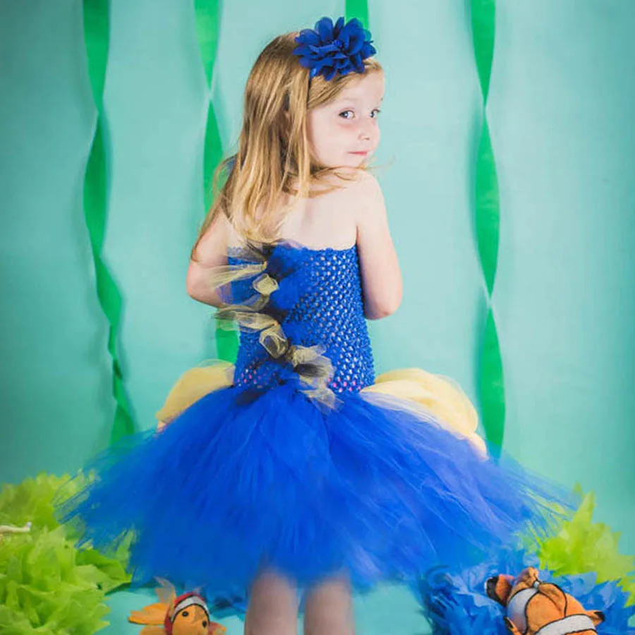 Kids Tang Fish Halloween Tutu Dress Summer Children Fancy Blue Tulle Costume Baby Girls (8)