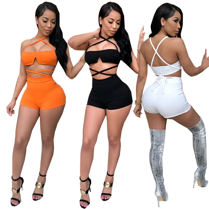Новые 3 Цвет Холтер Топ без бретелек + узкие шорты сексуальные Bodycon бинты 2 шт. Для