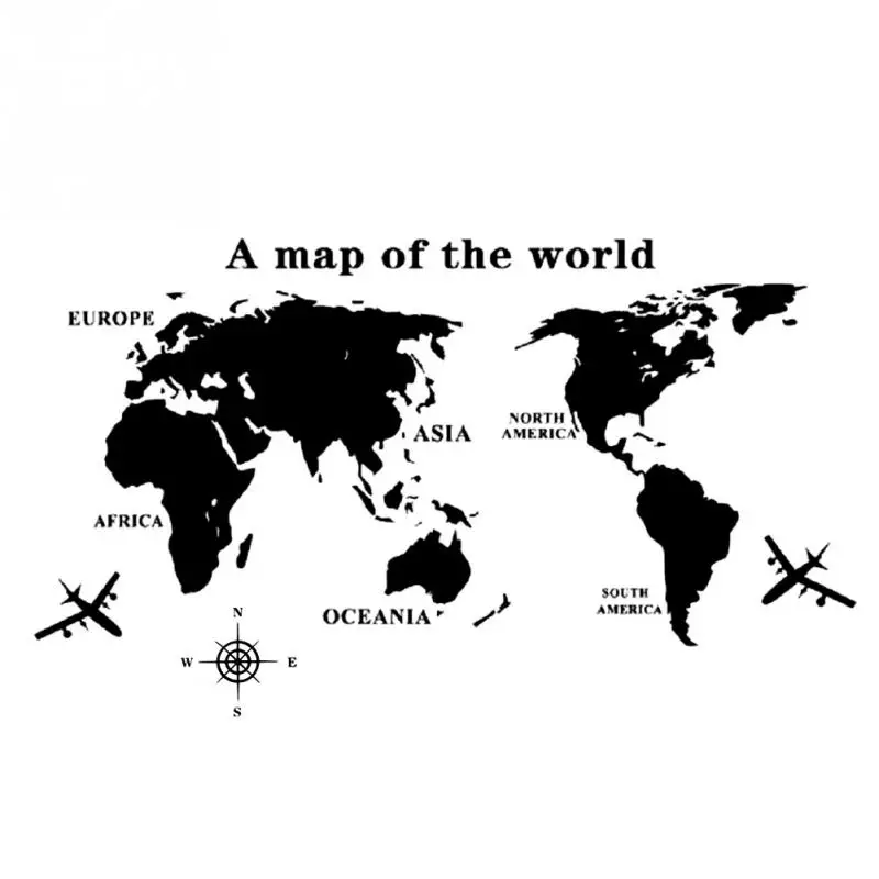 70*120cm Extra Large Black World Map Wall Stickers Home Decor For