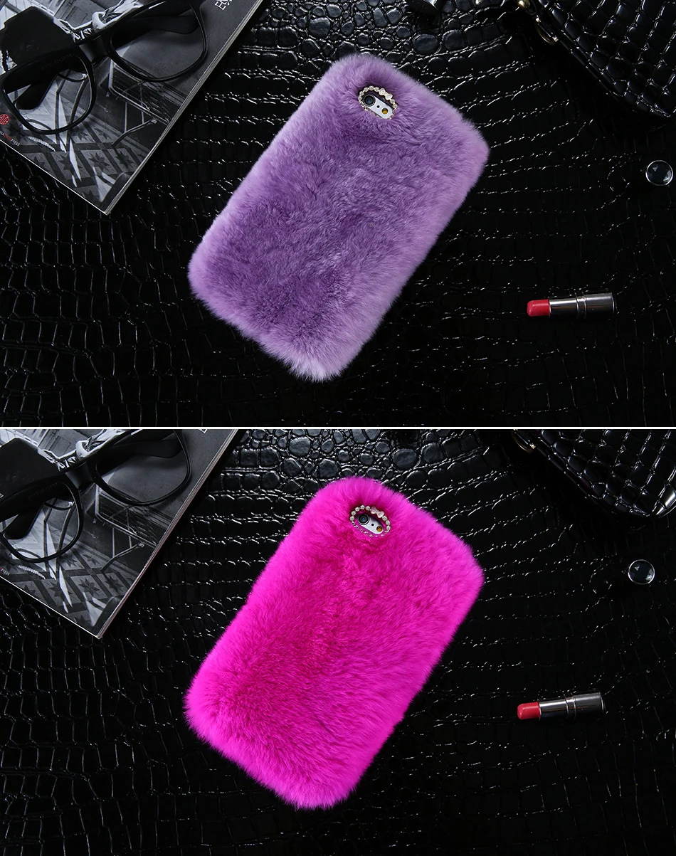 Rhinestone Bling Fluffy Rabbit Hair Case For iPhone 6 6S BOB (8)