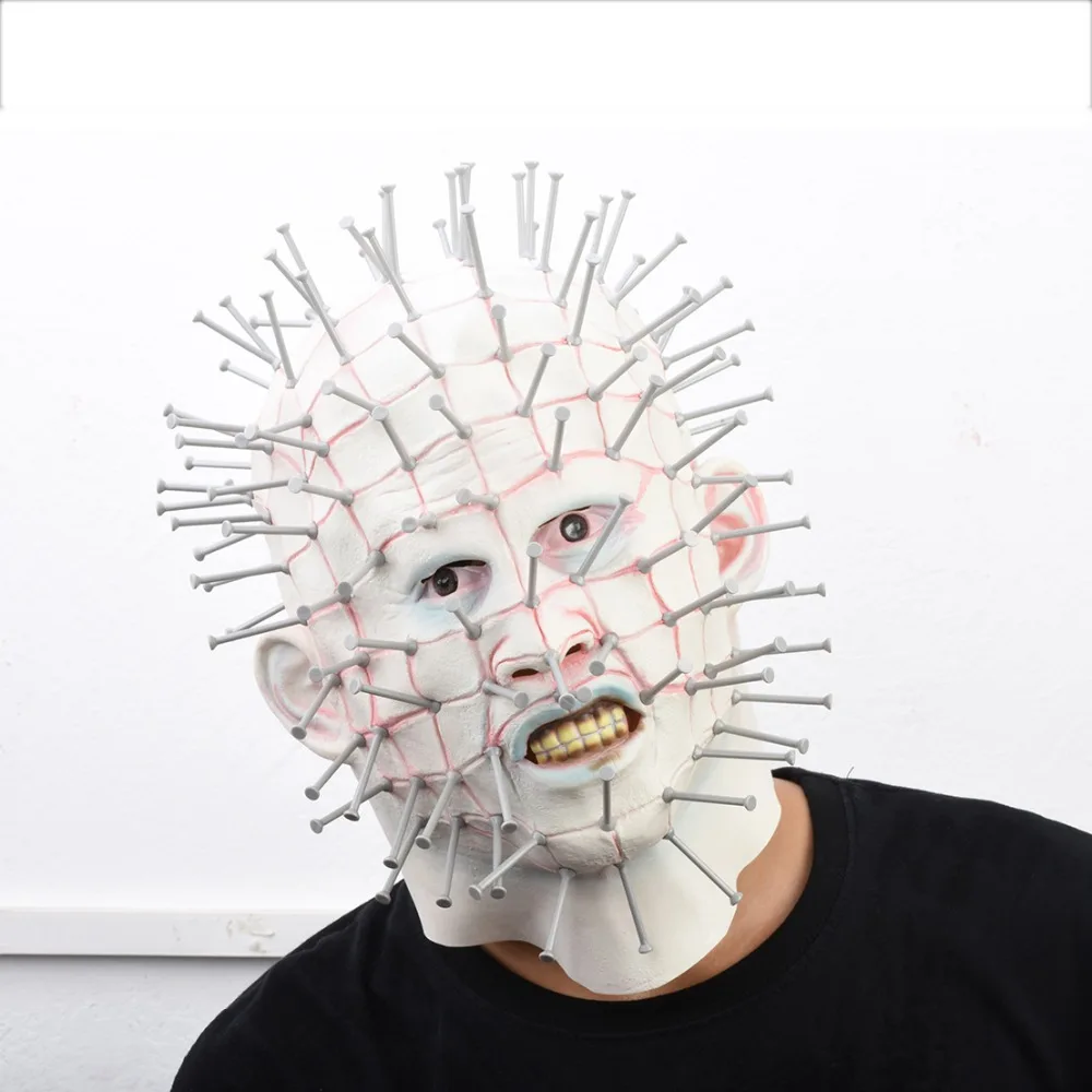 

Horror Movie Hellraiser Scary Pinhead Latex Mask Full Head Halloween Party Cosplay Props Masquerade Horrible Masks
