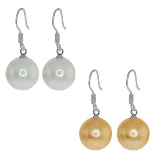 

Wholesale FREE SHIPPING D@S 2 pair 10MM DRIP WHITE YELLOW SOUTH SEA SHELL PEARL DANGLE EARRING