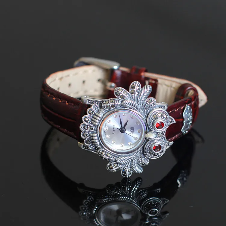 

Vintage Thai Silver S925 Sterling Silver Jewelry Owl-type Ladies Quartz Watch Bracelet