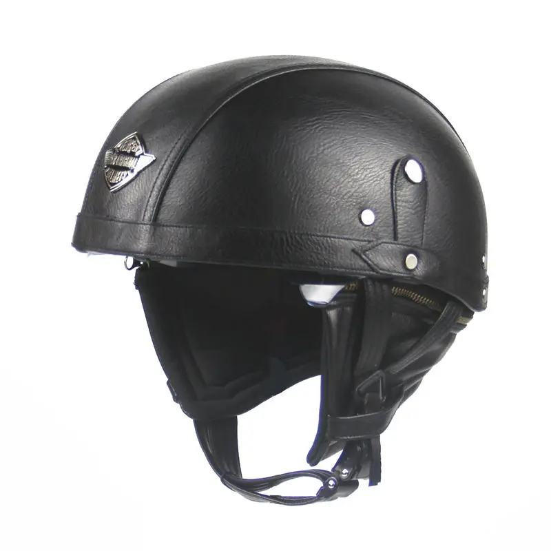 22/"-24/" Retro PU Leather ABS Motorbike Scooter Half Helmets //w Visor