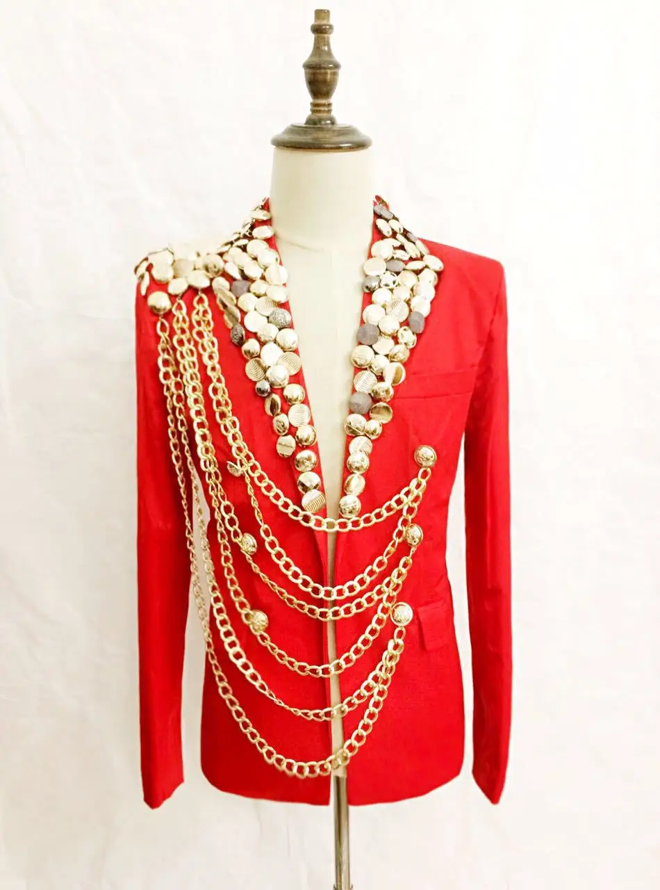 

fashion Male Ds costume deluxe epaulette Chains Royal Slim blazer Nightbar singer dj ds costumes outwear stage clothes