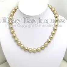 Красивый! 12 мм высокий блеск идеально круглый шампанское Sea В виде ракушки жемчуг 1" NECKLACE-nec5162 /Розничная