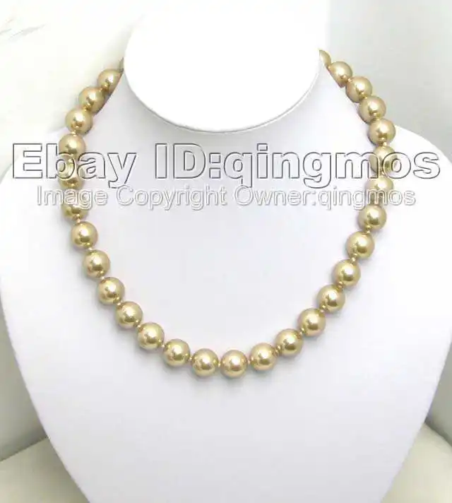 

Beautiful! 12MM high luster Perfect Round Champagne Sea Shell Pearl 18" NECKLACE-nec5162 Wholesale/retail Free shipping