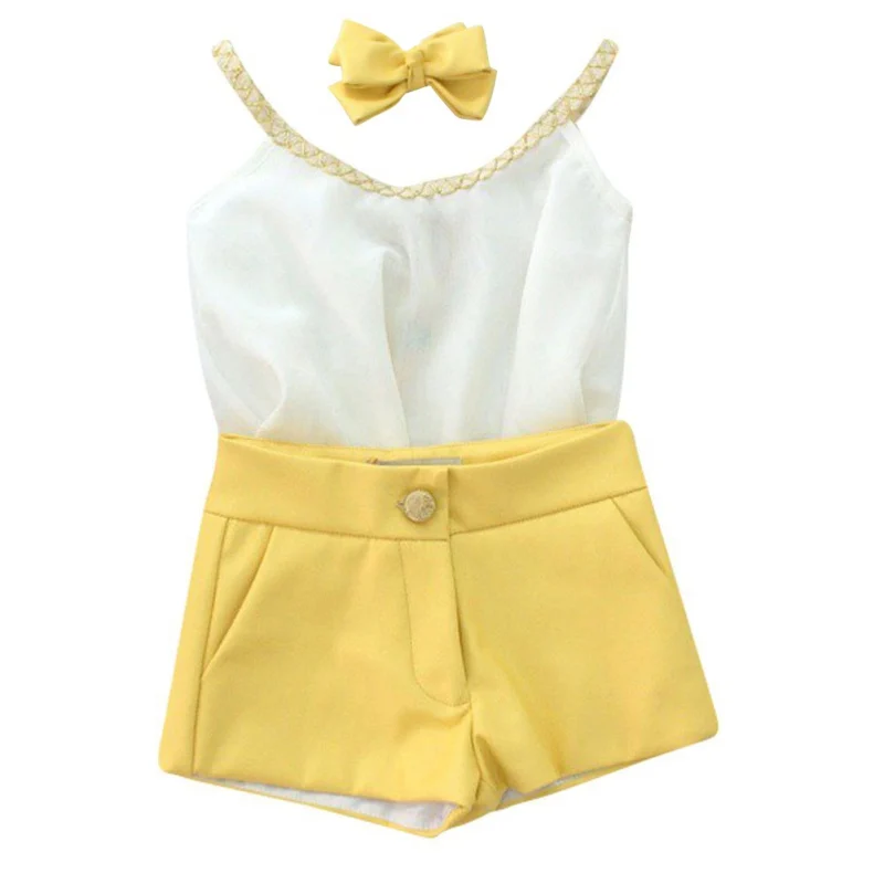

Summer Clothes Set For Girl Children Clothing Baby Girls Clothes Sleeveless Sling Chiffon Vest + Shorts Kids Set