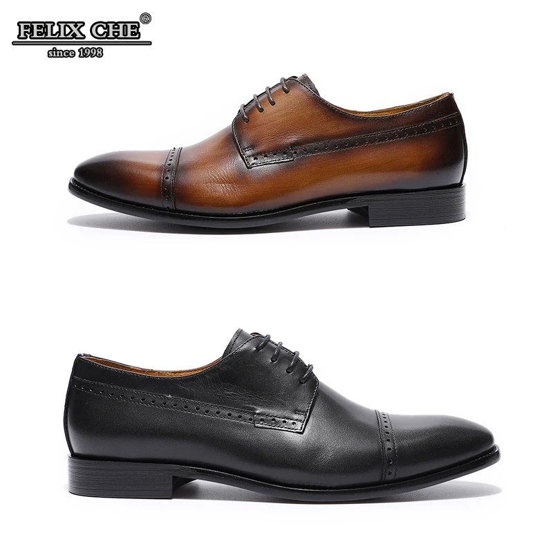 

BRITISH STYLE DERBY GENUINE LEATHER MEN WINGTIP OXFORDS SHOE GOOD QUALITY OFFICE LACE UP MALE FOOTWEAR BLACK BROWN - FELIX CHU