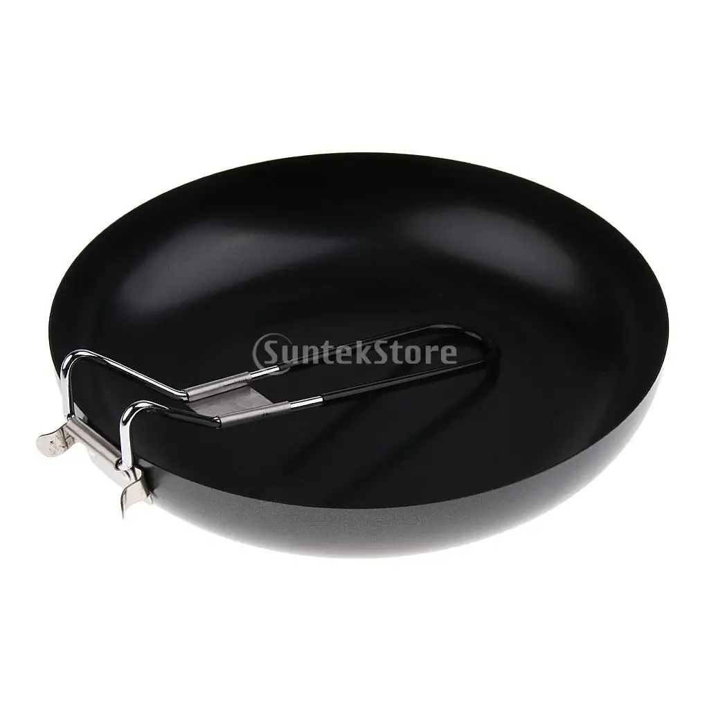 Non-stick Iron Frying Pan Outdoor Portable Camping Folding Pot Cookware with Folding Handle