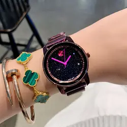 2019 для женщин's Элитный бренд леди кристалл наручные часы Женская мода Звездное небо кварцевые для женщин часы Дамы Relogio Feminino