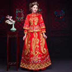 Изысканный для женщин вышивка Феникс 2 шт. Hanfu чонсам, Восточный стиль Fenmale Тан топ и юбка Qipao за рубежом китайский свадебное платье