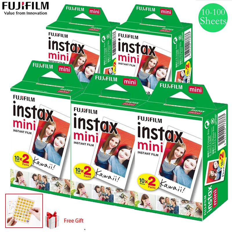 Оригинал 10-100 листов Fujifilm Instax mini 8 пленок белый край 3 дюйма для мгновенной камеры 7 9 25 50 s 70 90 SP-1 SP-2 фотобумага