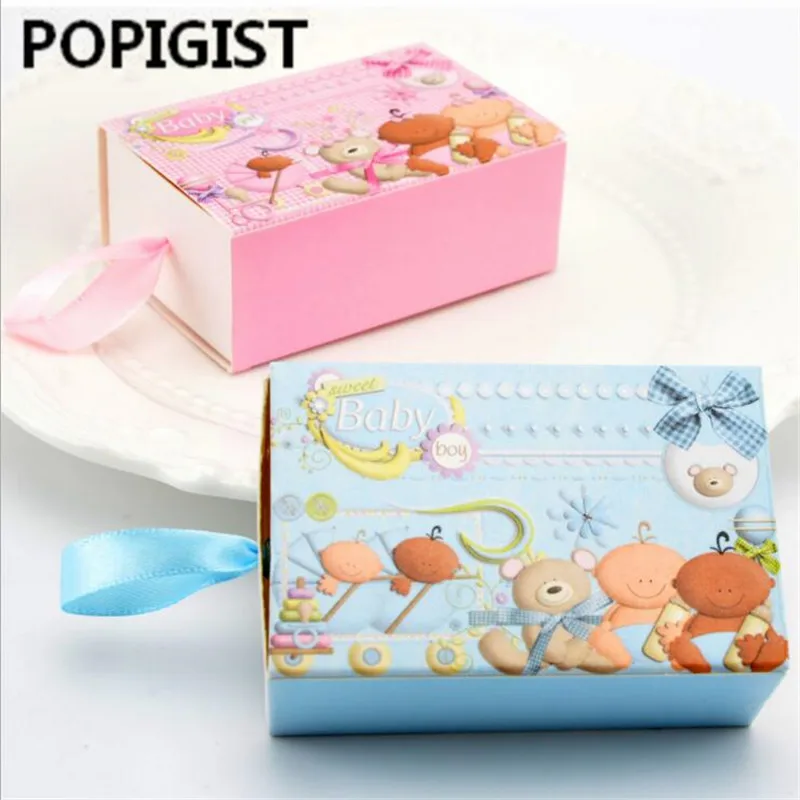 

Personality Travel suitcase pink blue bear Candy Boxes Wedding Favor Boxes Supplies Baby Shower Favors Birthday Party Decoration