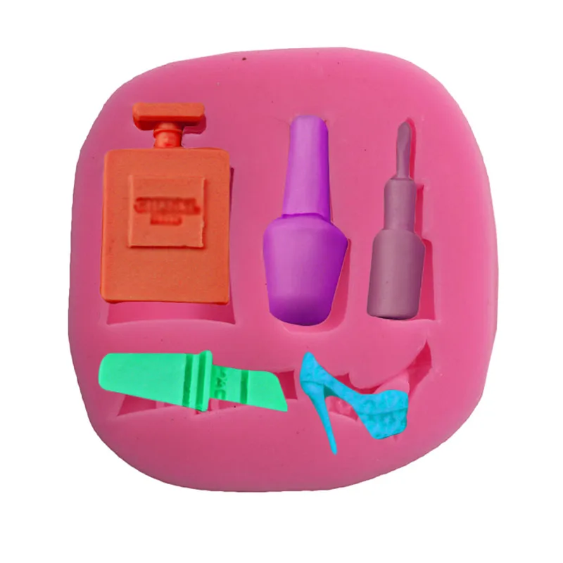 

Hot sale Makeup tools perfume bottle Lipstick Nail polish High heels Pattern shaped Silicone fondant cake Cupcake soap clay mold