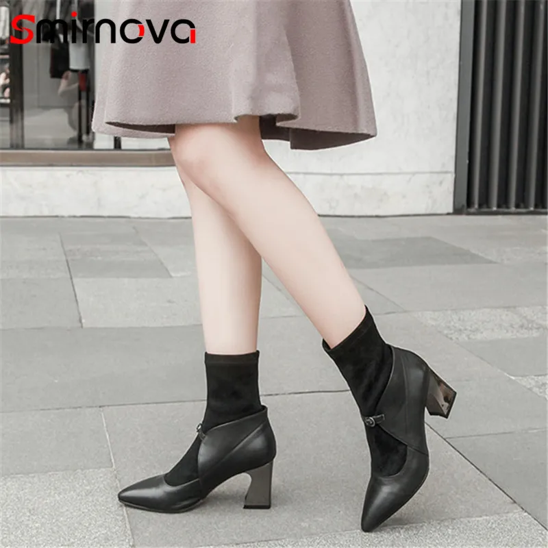 

Smirnova ankle boots NEW arrive 2020 autumn winter ladies boots black elegant pointed toe genuine leather boots big size shoes