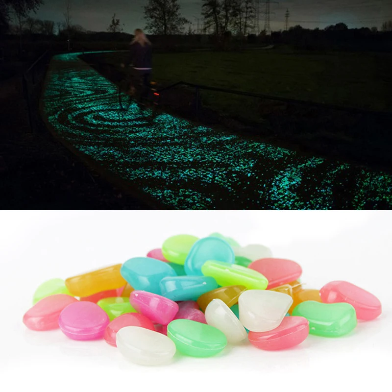 JX-LCLYL 100Pcs Glow in the Dark Pebbles Home Garden Walkway Aquarium Fish Tank Stone