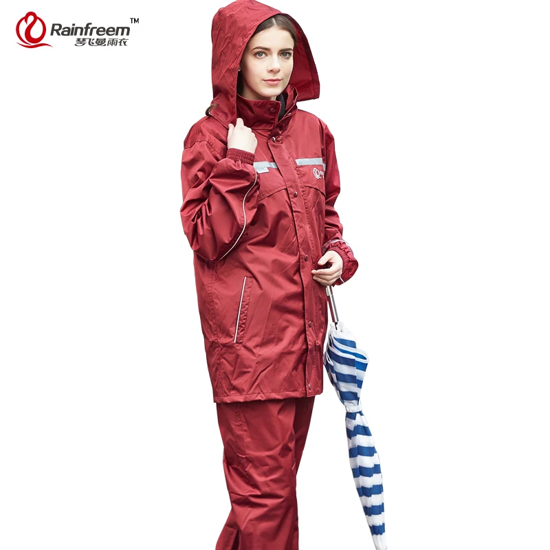 Непромокаемый плащ для женщин/мужчин капюшон от дождя водонепроницаемое пончо, Дождевик куртка брюки костюм дождевик для мужчин мотоцикл Дождевик - Цвет: Red