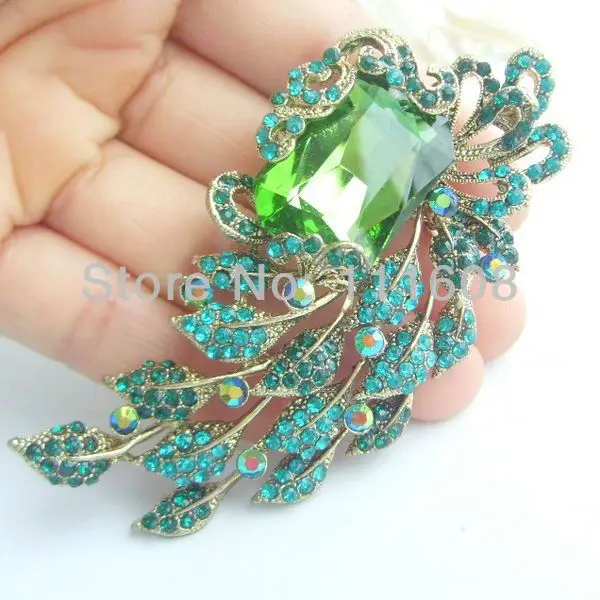 Pretty Flower Brooch Pin w Turquoise & Green Rhinestone Crystals EE04671C2 | Украшения и аксессуары