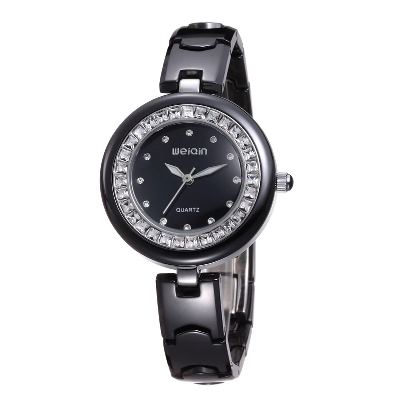 WEIQIN, женские часы, люксовый бренд, водонепроницаемые кварцевые керамические часы-браслет, женские Стразы, золотые наручные часы, reloj mujer