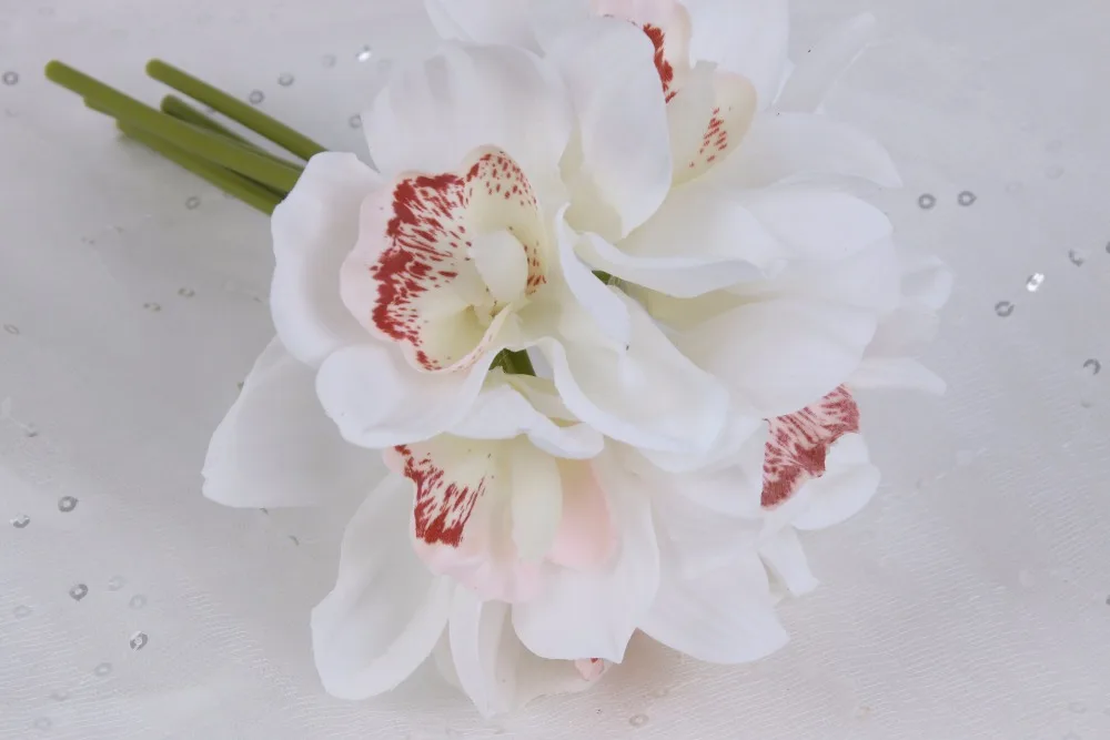 Flone 6 Heads Artificial Cymbidium Flowers Simulation Orchid Bouquet Real Touch Fake Flowers For Wedding Home Party Decoration (8)