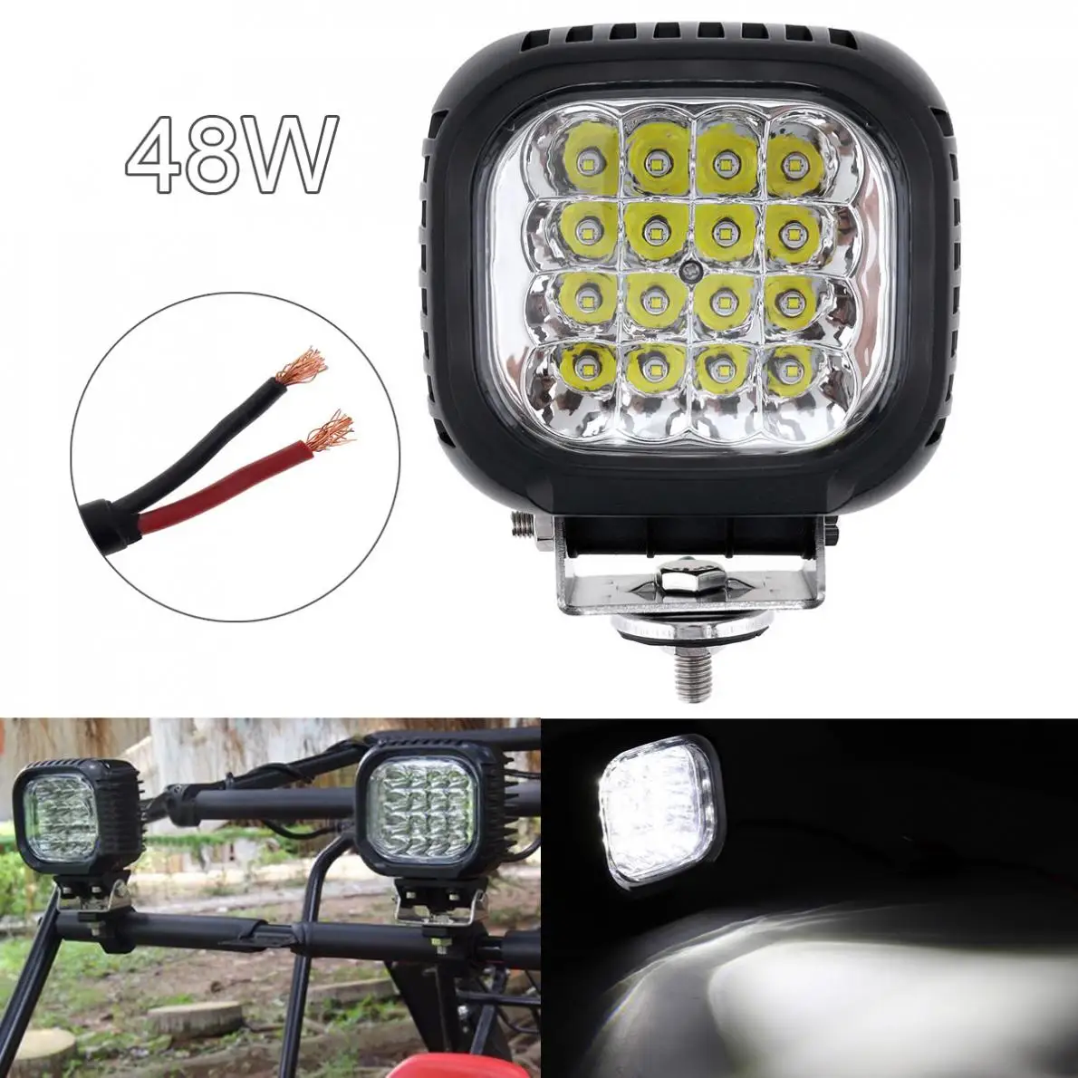 

48W 12V 24V Auto Car LED 6000K Work Light 4800LM Each Modular Spot Light Worklight for Offroad ATV Truck SUV