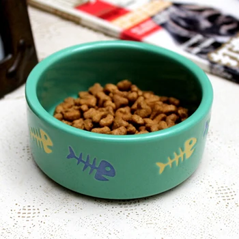 

New Ceramic Pet Feeding Bowl Food Water Dish for Cat Dog Puppies Cartoon Printed Pet Cat Dog Feeder Single Cat Bowl