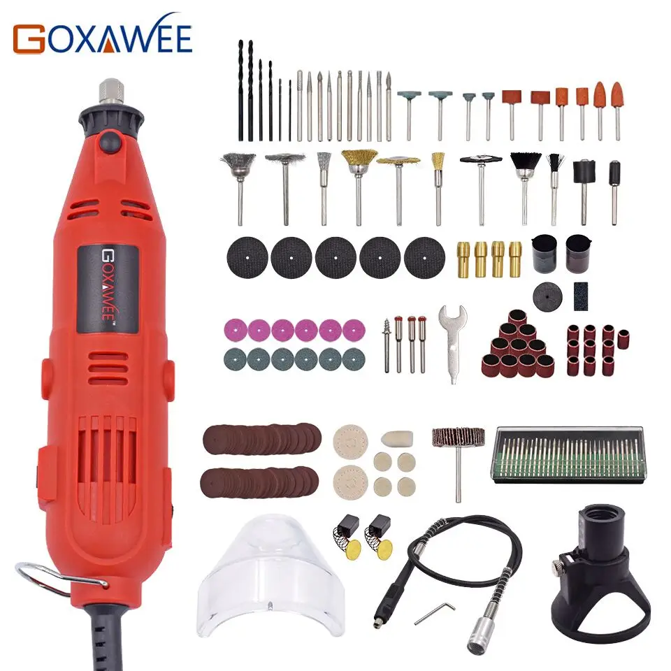  GOXAWEE 220V Electric Mini Drill engraver Variable Speed Rotary with Flexible Shaft 181PCS Accessor