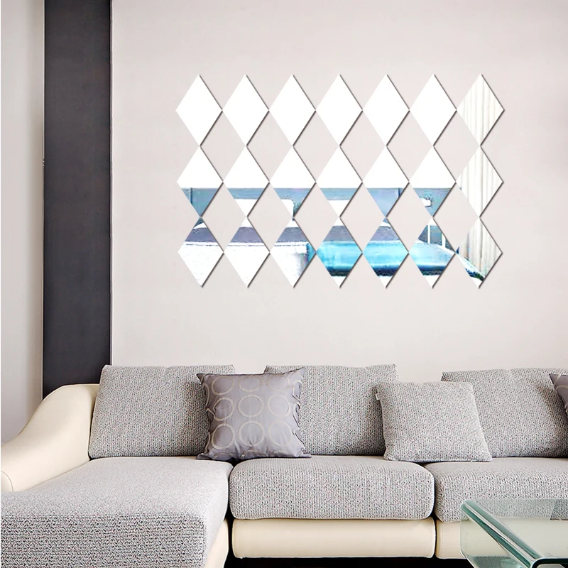 10pcs/set Geometric Diamond Mirror Wall Stickers Bathroom Tile 3D