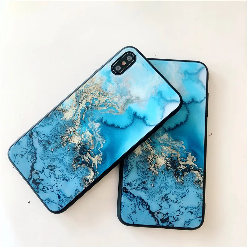 

Colorful Tempered Glass Case For iPhone X XR XS Max Luxury Marble Anti-Knock Cover For iPhone 6 6S 7 8 Plus Phone Cover Case